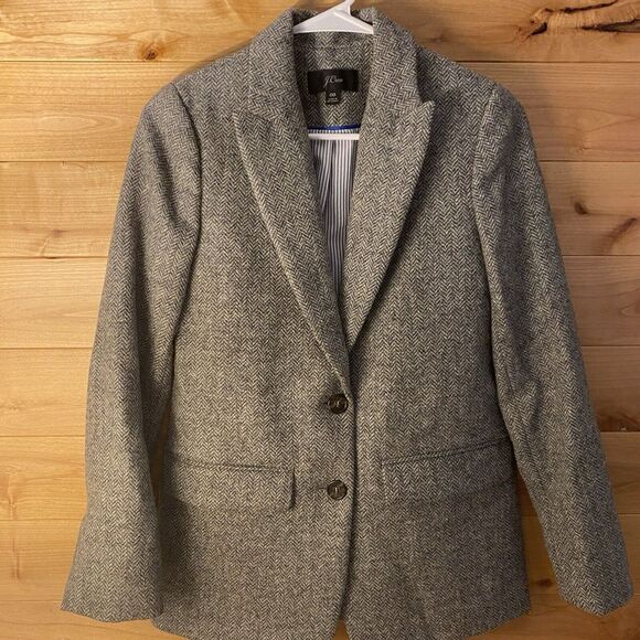 JCrew Womens Size 0 Gray Wool Tweed Herringbone Jacket Blazer - Picture 1 of 7